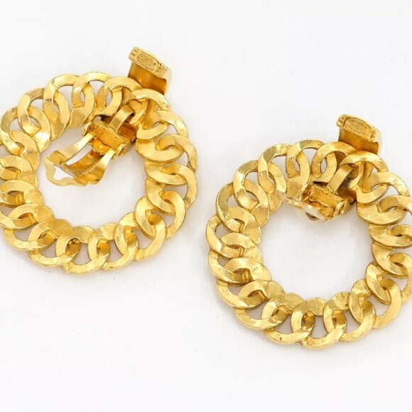 CHANEL CC Logos Hoop Circle Clip-On Earrings Gold Tone 96P Auth w/Box - Picture 13 of 16